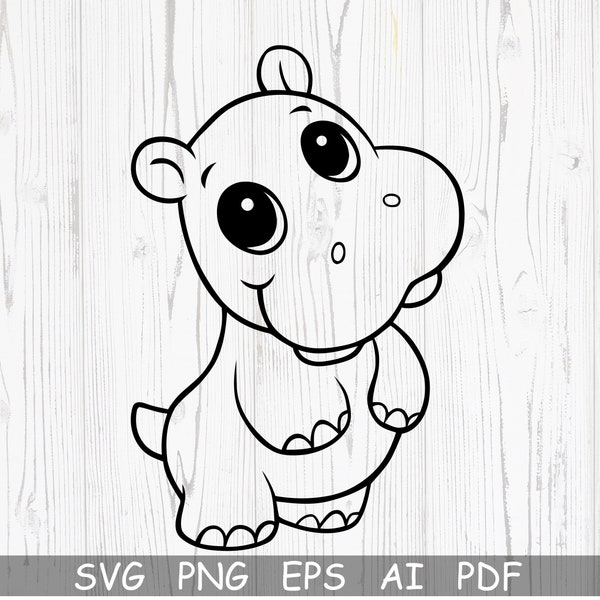 Sweet Hippo SVG, Baby Hippo Svg File for Cricut, Cute Baby Hippo, Animal Hippopotamus Detailed Silhouette, Cameo, SVG, PNG, Clipart Cutting