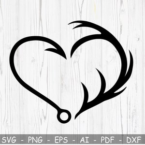 Jagd-Svg, Angeln-Svg, Fischhaken-Svg, Geweih Svg, Herz Svg, Papa Svg, Svg-Dateien für Cricut, Fischhaken & Horn Svg, Silhouette-Dateien