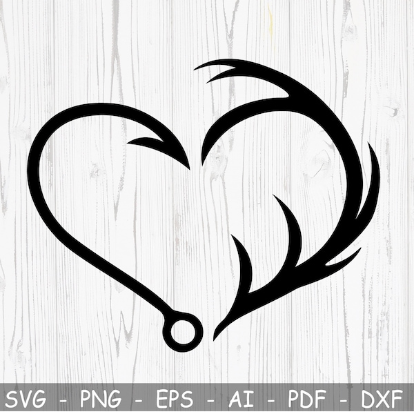 Hunting Svg, Fishing Svg, Fish Hook Svg, Antler Svg, Heart Svg,  Dad Svg,  Svg files for Cricut, Fish Hook & Horn Svg, Silhouette Files