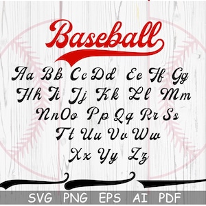 Font Baseball Svg, con coda Font Baseball OTF SVG, PNG e code di testo, Script Baseball, Font Softball, File di taglio del font Baseball per Cricut
