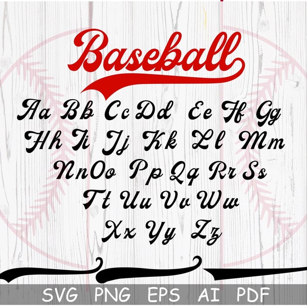 Fuente de béisbol Svg, con fuente de béisbol de cola OTF SVG, PNG y colas de texto, script de béisbol, fuente de softbol, archivo de corte de fuente de béisbol para Cricut