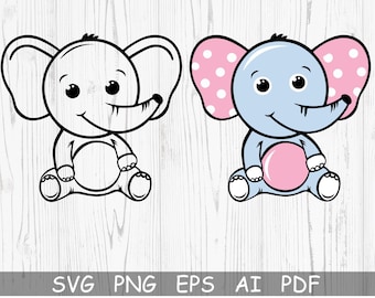 Baby Elephant Svg, Cute Sweet Elephant Layered cut file,Baby Shower Girl,Boy,  Bodysuit Kawaii, Animal Silhouette, Cricut Vinyl
