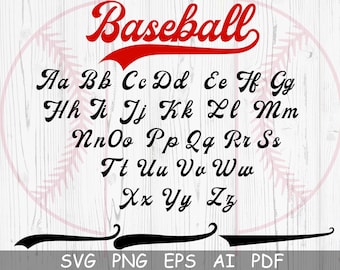 Baseball Font Svg, With Tail Baseball Font OTF SVG, PNG and Text Tails, Baseball Script, Softball Font, Baseball Font Cut File For Cricut