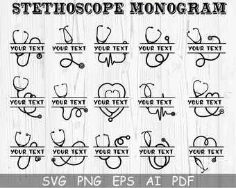 Stethoscope Bundle Svg, Stethoscope Monogram Svg, Heart Stethoscope Svg, Nurse Svg, Doctor Svg, Stethoscope Name Svg,Cricut Digital Download