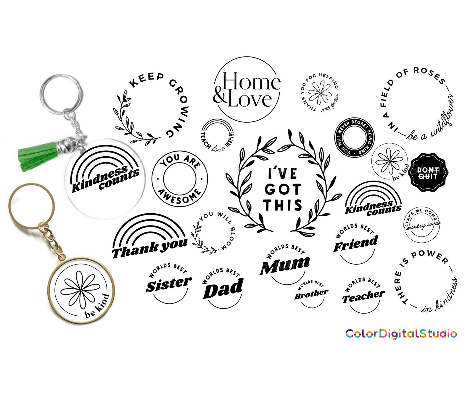21 Keychain Circle Bundle Svg Round SVG Bundlemum Keychain Etsy India