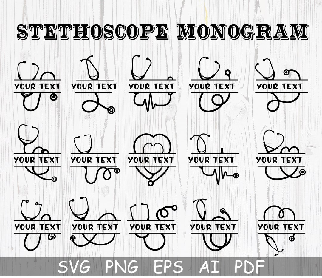 Stethoscope Bundle Svg, Stethoscope Monogram Svg, Heart Stethoscope Svg, Nurse Svg, Doctor Svg