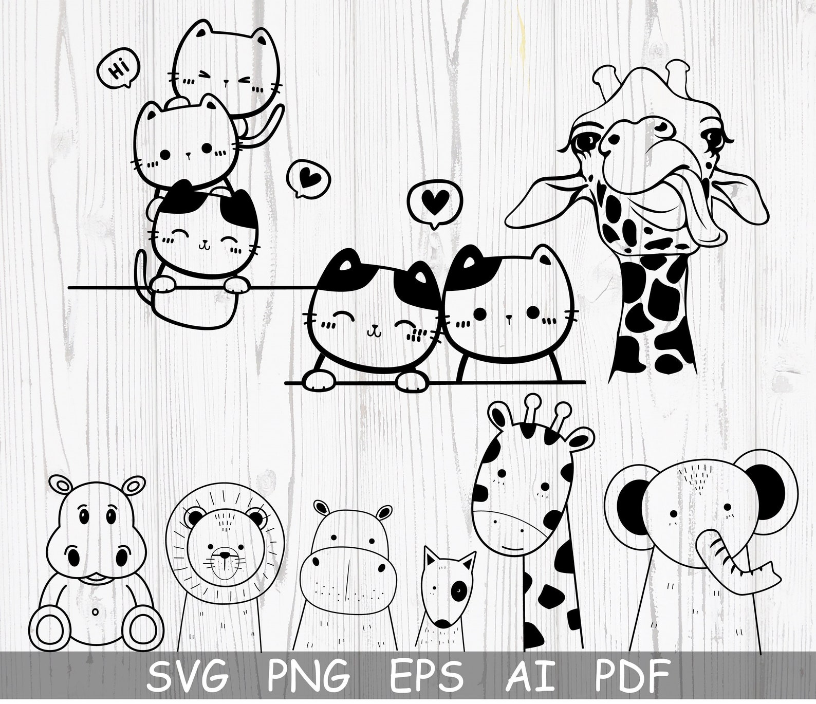 Animal Bundle Svg Baby Animal Svg Baby Giraffe Cat Hippo - Etsy