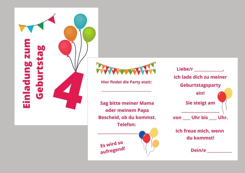 Einladung Kindergeburtstag 4 Jahre Zum Download Etsy
