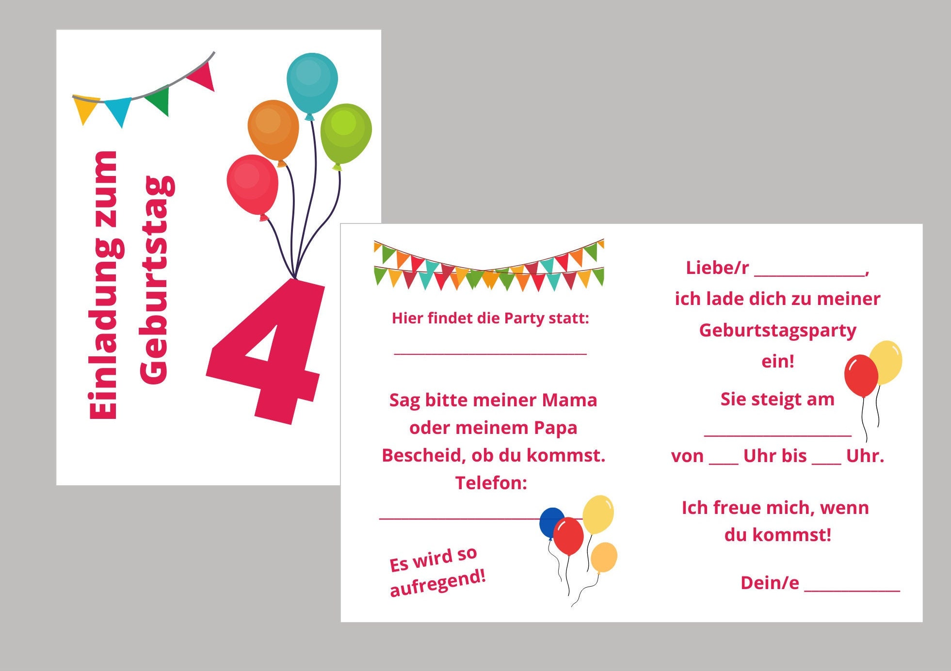Einladung Kindergeburtstag 4 Jahre Zum Download Etsy