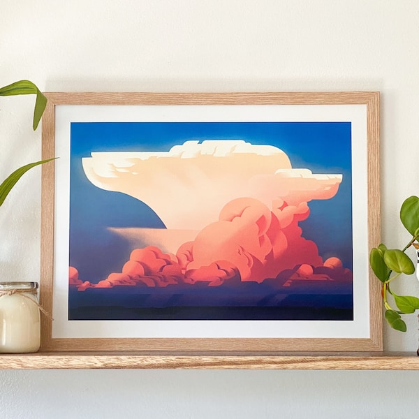 Early Morning Stormy Cumulonimbus art print, digital art, sky wall art, maximalist decor, Thundercloud wall art, nature painting