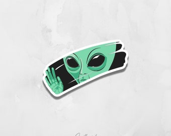 Alien Sticker, Funny Sticker, Sci-fi Sticker, UFO Sticker, Planet Sticker, Vinyl Sticker, Alien SVG, Laptop Sticker, Waterproof Sticker