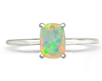 Ethiopian Opal Silver Ring, 925 Sterling Solid Silver Jewelry Ring