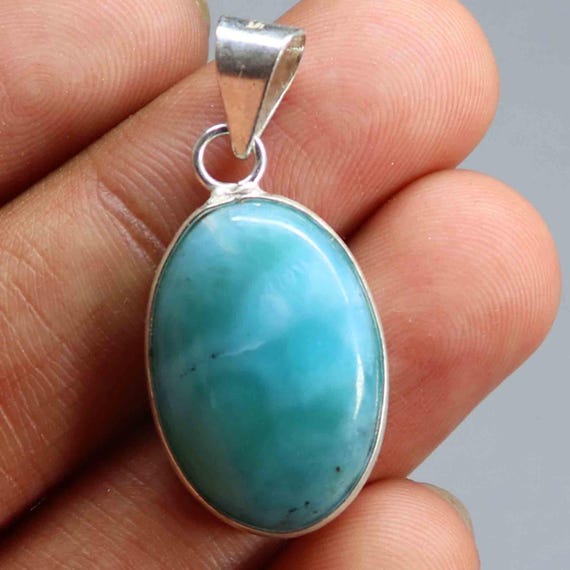 Dominican Republic Larimar Silver Pendant, Oval Shape Pendant