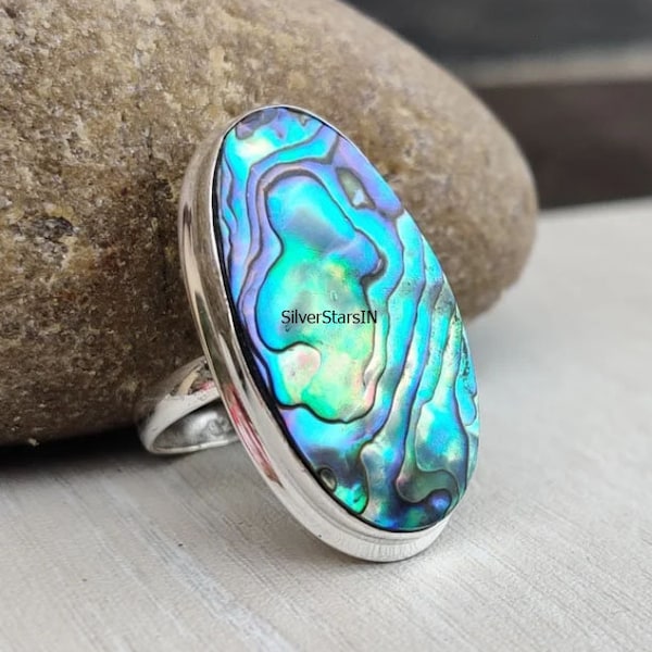 Natural Rainbow Abalone Shell Silver Ring, 925 Sterling Solid Silver Jewelry, Handmade Ring, Abalone Shell Jewelry, Gift For Women Ring,