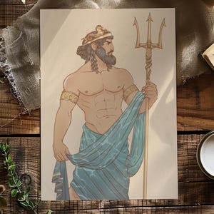 Poster del dio greco Poseidone – Stampa artistica mitologica in formato A4