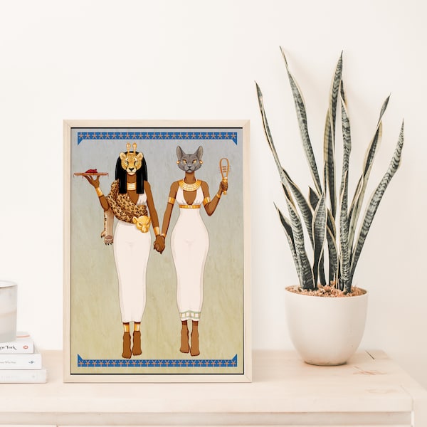 Wall Print: Egyptian mythology, Gods, Bastet, Mafdet, Art Print, Poster, Living Room, Bedroom