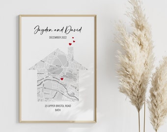 New Home Gift, Personalised Housewarming Gift, New Home Map Print Gift, Christmas Home Gifts, Gifts for home, Moving Gift New Home