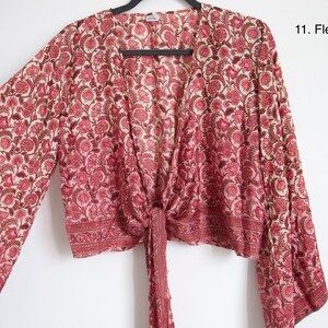 Chemisier soie / Top cache coeur bohème / Blouse hippie / Indian Style / Chemisier boho / Tenue festival / Bolero 11. Fleur rose