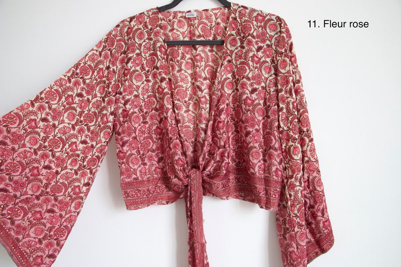 Chemisier soie / Top cache coeur bohème / Blouse hippie / Indian Style / Chemisier boho / Tenue festival / Bolero 11. Fleur rose