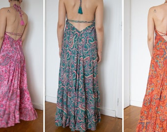 Ibiza dress / Silk bare back dress / Boho hippie dress / Indian dress / pregnancy dress / maxi dress