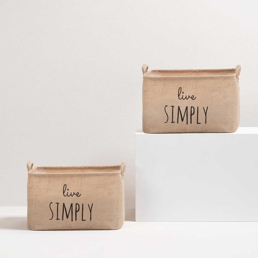 Sustainable Printed Jute Storage Baskets in a Set of 2, Storage Box or
