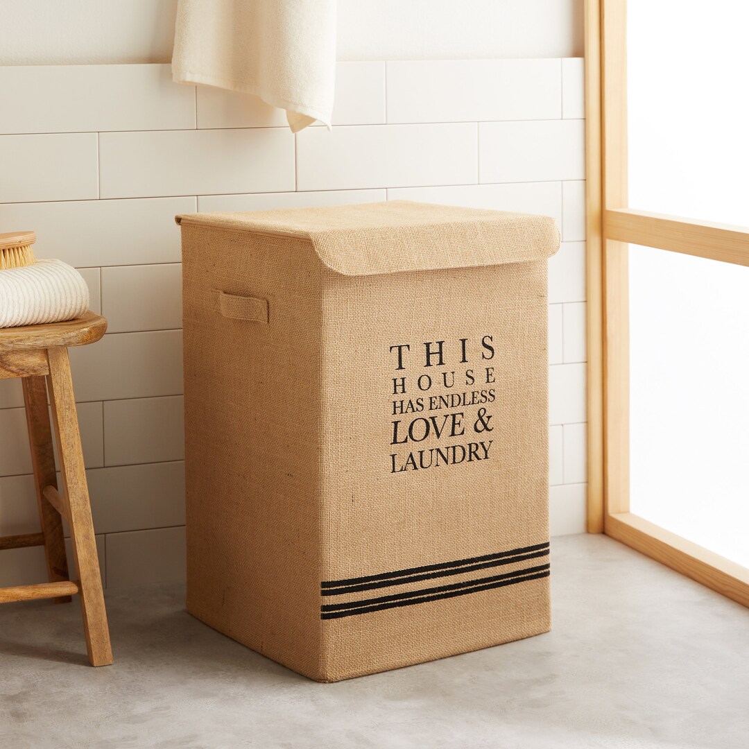 Jute Laundry Box With Lid 36x36x56 Cm Etsy