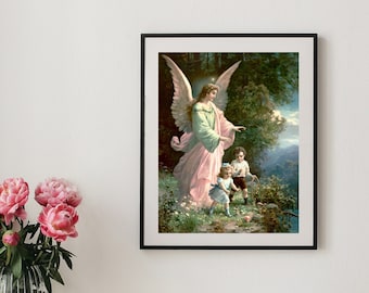 INSTANT DOWNLOAD Guardian Angel Painting | PRINTABLE | Catholic Children’s Decor and Gift | Catholic Prints Studio ID138