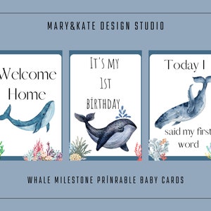 Baby Monthly Whale Milestone Card, Ensemble imprimable de 36, Célébrez cette première année de vie avec ces belles cartes jalons TÉLÉCHARGEMENT INSTANTANÉ