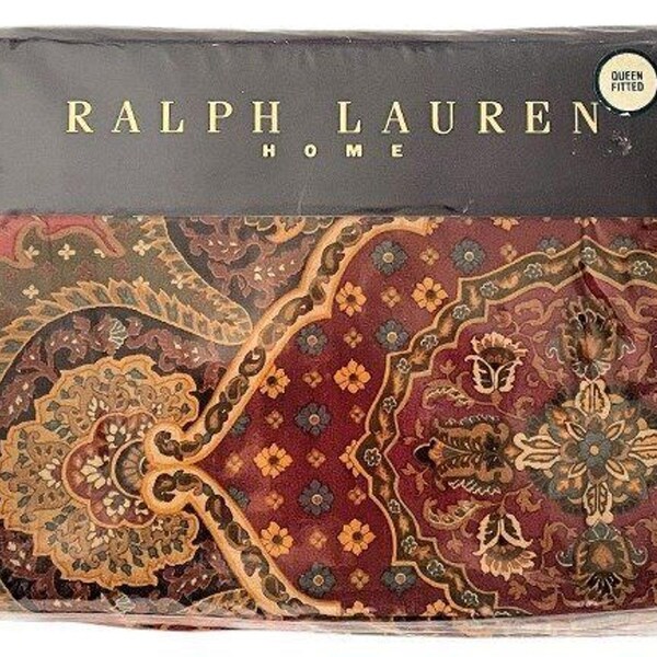 NOVO Ralph Lauren Equestrian Paisley Multi Queen Lençol com Elástico Vintage NOS