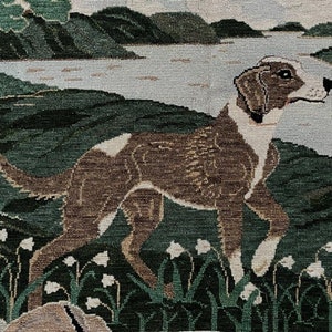 Panneau de tapisserie pour chien de chasse, cousu à l'aiguille vintage, 30 x 23 po.