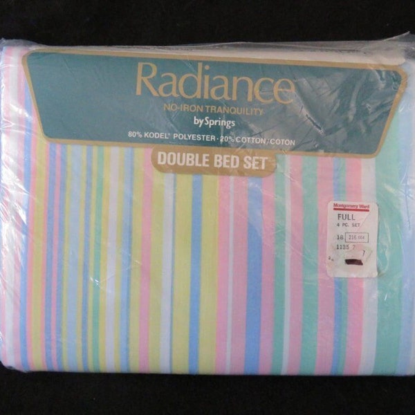 Springs Double Bed Sheet Set Pastel Stripes Radiance Tranquility Vintage NOS
