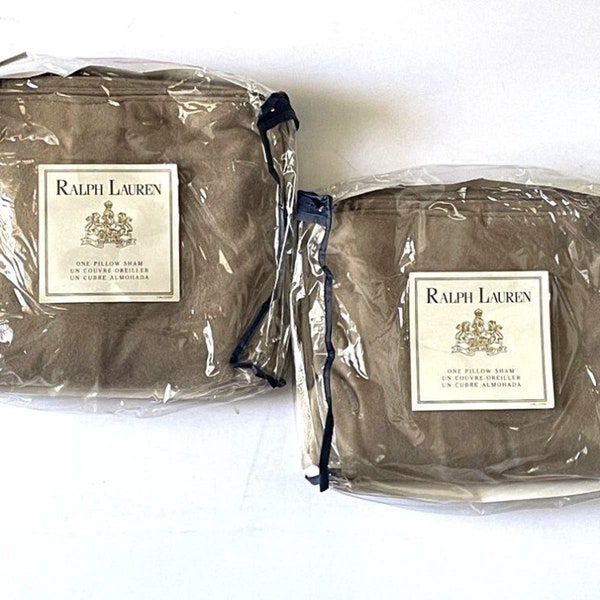 Ralph Lauren Set Of 2 Tan Wool Euro Pillow Shams 26x26 Vintage NOS