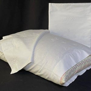 Sábana de algodón bordada vintage y funda de almohada con monograma MB Bed Linens