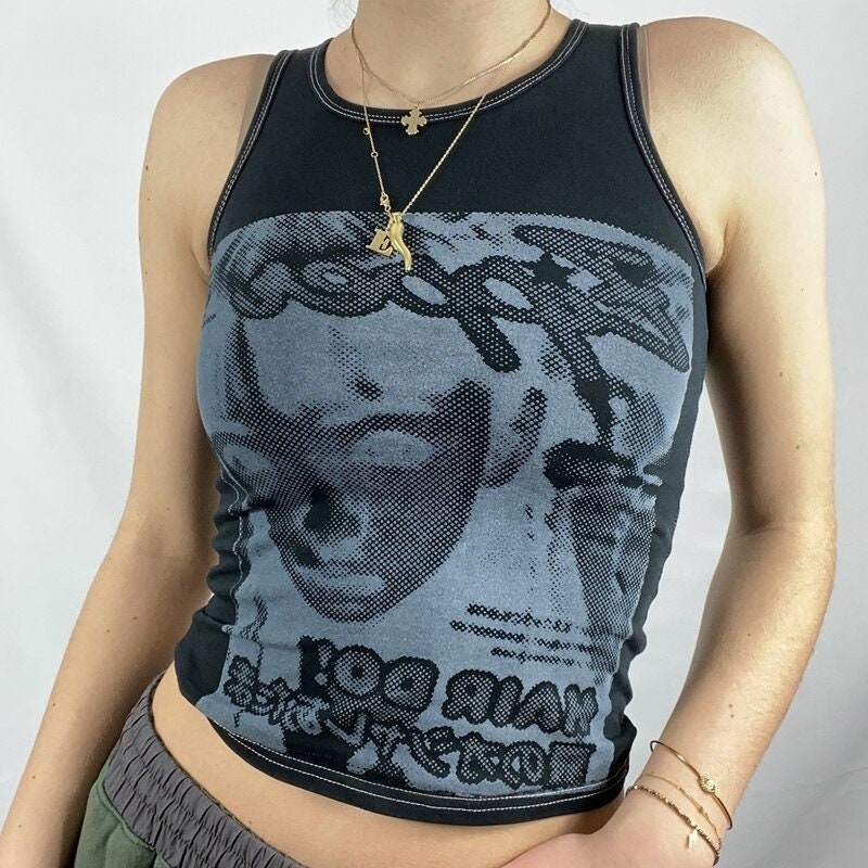  Punk Rock Goth Crop Top Tank Grunge Gothic Cropped Graphic Tees  Y2k Emo Hip Hop Brami Bralette Top : Clothing, Shoes & Jewelry