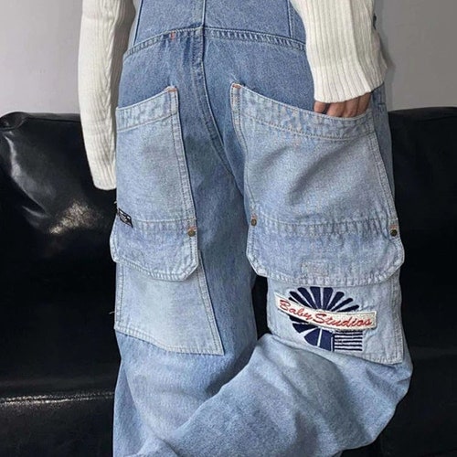 Vintage Cargo Jeans Women Y2k Hip Hop Baggy Wide Leg Denim - Etsy