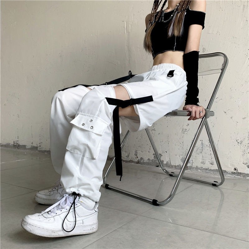 Cargo Pants Women Korean Style Wide Leg Trousers Streetwear Hip Hop Pleated  Pantalon (Color : White, Size : Small) : : Clothing, Shoes &  Accessories