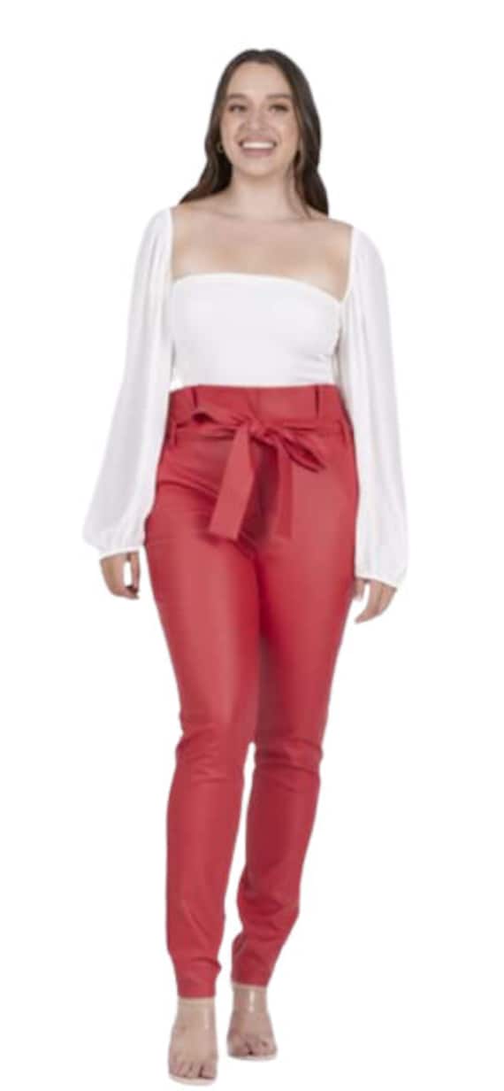 samfund Meningsløs mekanisk Women Full Figured Red Pants With Belt. - Etsy