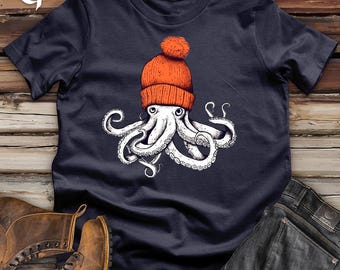 Octopus Orange Beanie Cotton Tee
