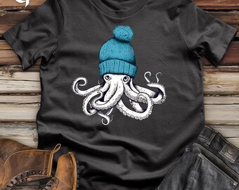 Octopus Wearing Beanie Cotton Tee