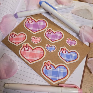 Bunny Heart Die Cut Trio | Purple Pink Blue, Kawaii Stickers, Weatherproof Sticker, Journal Sticker, Planner Sticker, Calendar Sticker, Cute