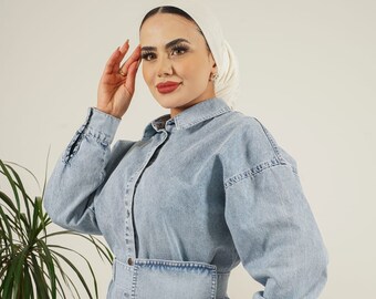 Ladies Denim Button-Up Shirt, Size UK 8-12, Matching Denim Bag, Denim Tunic, Denim Shirt, Denim Wear, Denim Top, Denim, Blue Top, Blue Shirt