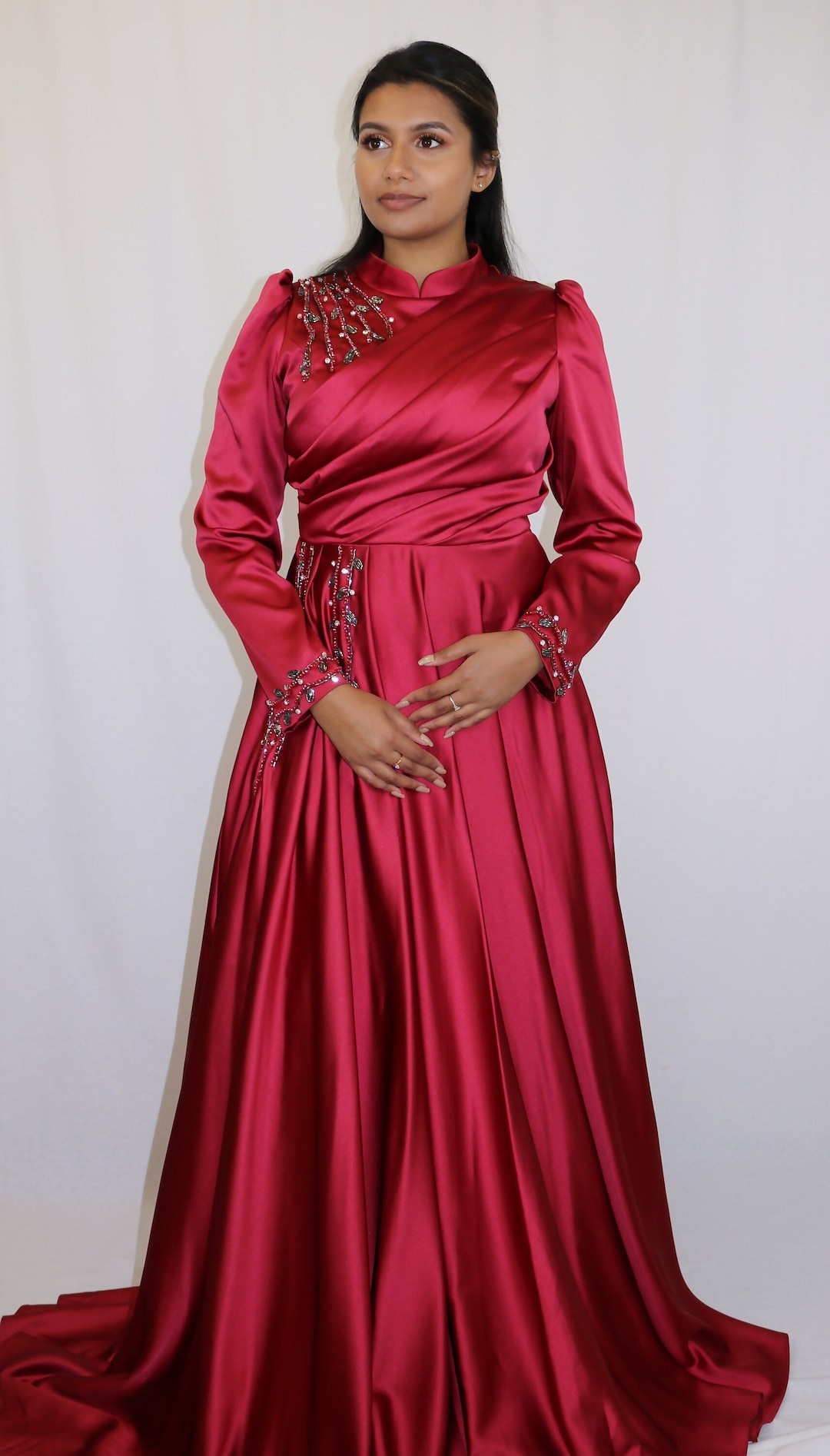 Cardinal Red Evening Gown Modest Maxi Evening Gown/dress - Etsy