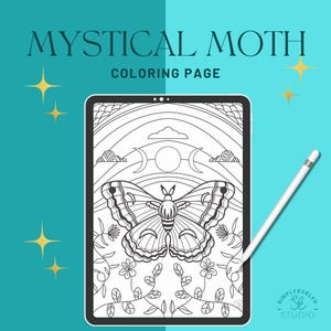 Moth Coloring Pages for adults, Nature Digital Coloring, Easy To Color Worksheets, Fantasy Folk Coloring, Printable bug Art Coloring Book