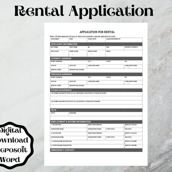 Rental Property Application Form