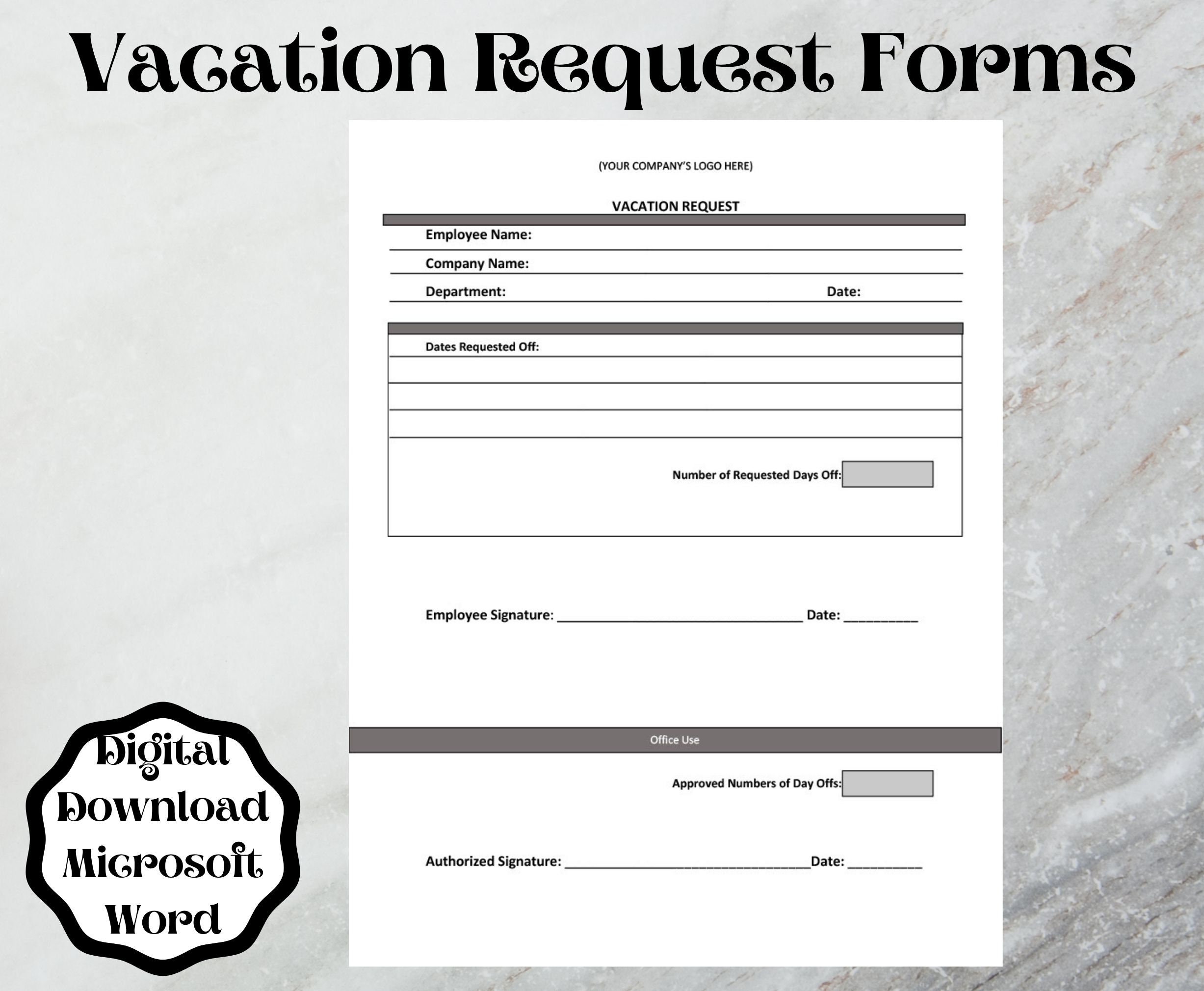 Employee Vacation Request Forms Microsoft Editable Etsy