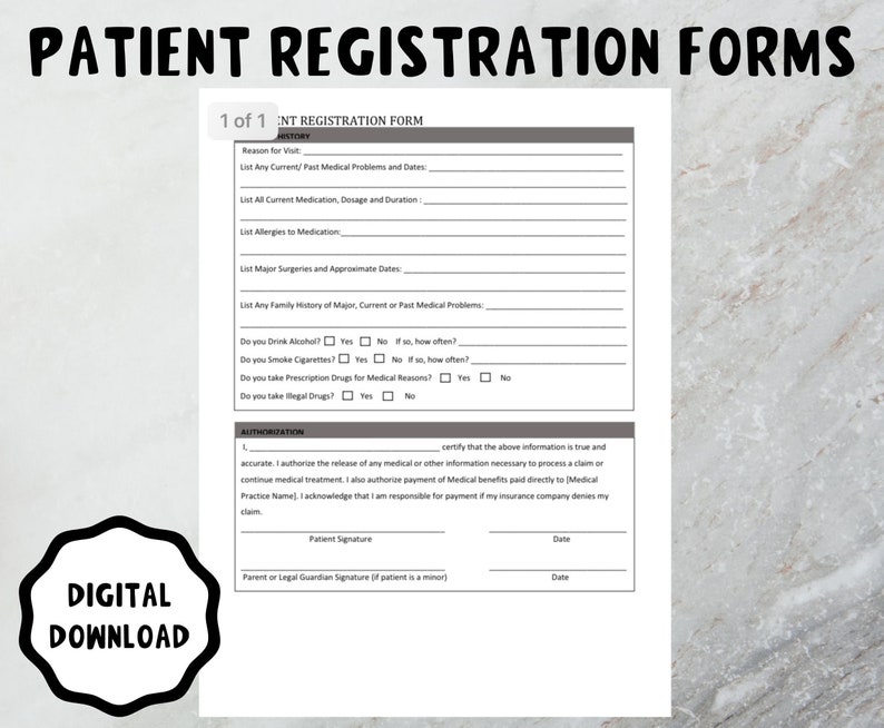 Patient Registration Form Template word Editable Printable Etsy Patient Registration Form Template word Editable Printable Etsy