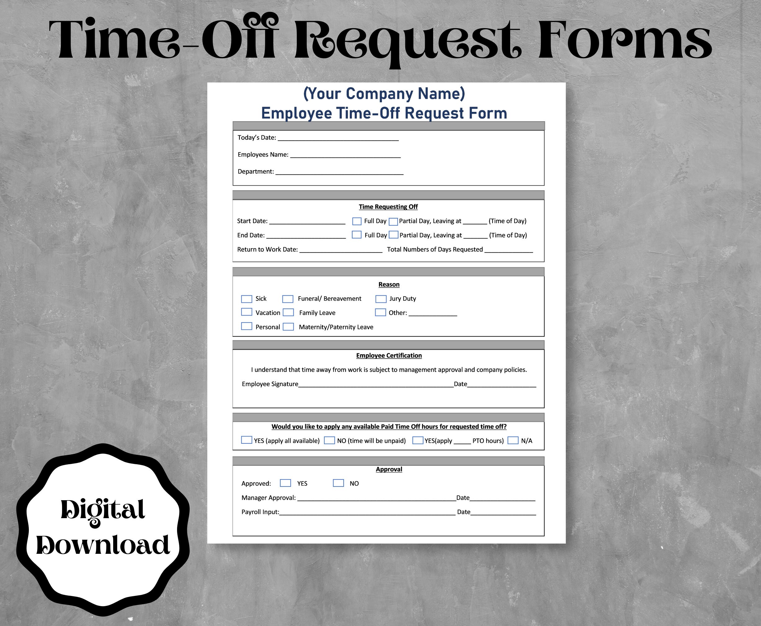 Employee Time off Request Form Template Word Printable Editable 