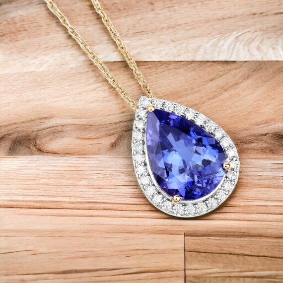 14K White Gold Tanzanite Pendant genuine Tanzanite and Diamond Gold Pendant Necklace. AAAA Bridal Tanzanite Pendant gift for Anniversary. Etsy Australia