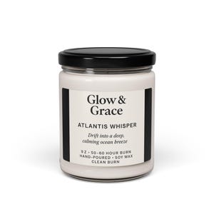 Atlantis Whisper Soy Candle: Eco-Friendly Home Fragrance, 50-60 Hour Burn