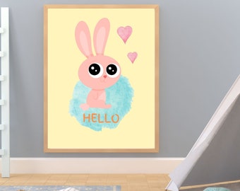 Bunny Digital Wall Art, Bunny Digital Poster, Printable Poster, Instant Download, Kids Room Decor